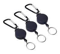 WOLMIK Lot de 3 porte-clés rétractables - Enrouleur robuste - Porte-clés extensible avec corde en nylon - Porte-badge rétractable - Noir