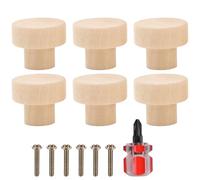 WOLMIK Lot de 6 boutons de meubles en bois, boutons de tiroir en bois, boutons de meuble, boutons en bois de 30 x 23 mm pour porte de placard, tiroir, placard, boîte à chaussures, avec une visseuse