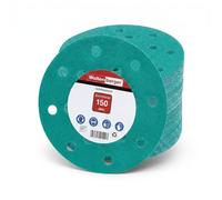 Woltersberger® 50 pièces Disques Abrasifs Vert │ 15 trous │ Ø 150 mm │ grain 100 │ pour ponceuses orbitales aléatoires │ feuilles abrasives │ papier de verre