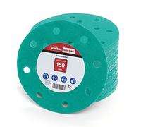 Woltersberger® 50 pièces Disques Abrasifs Vert │ 15 trous │ Ø 150 mm │ grain 180 │ pour ponceuses orbitales aléatoires │ feuilles abrasives │ papier de verre