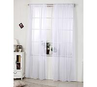 WOLTU 1 pièce Voilage Rideau en Voile paravent, Douceur d'intérieur pour Porte Fenêtre Balcon, 140x145 cm,Blanc