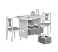 WOLTU Combinaison de table et chaises avec 3 paniers de Rangement,1 x table + 2 chaises pour enfants,Gris Blanc