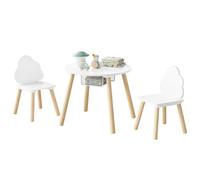 WOLTU 1 Table d'enfant avec 2 Chaises, Mobilier Enfants | avec Espace de Rangement, Forme Nuage, Blanc, en MDF et Bois Massif