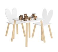 WOLTU 1 Table d'enfant avec 2 Chaises, Mobilier Enfants | en MDF et Bois Massif, Blanc et Couleur de Bois