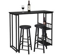 WOLTU 1 X Table de Bar avec 2 tablettes + 2 X Tabourets de Bar Structure en métal Plateau en MDF,Noir BT25sz+BH130sz-2
