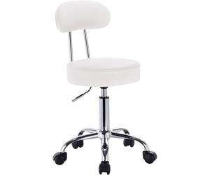 WOLTU 1 X Tabouret de bar pivotant, tabouret de travail à roulettes, chaise de bureau avec dossier, hauteur réglable, Blanc