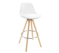 WOLTU 1X Tabouret de Bar en Similicuir siège + Repose-Pieds Design Cuisine Tabouret en Bois Pieds,Blanc