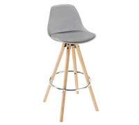 WOLTU 1X Tabouret de Bar en Similicuir siège + Repose-Pieds Design Cuisine Tabouret en Bois Pieds,Gris