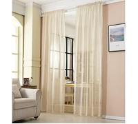 WOLTU® 2 Pièces Rideaux Voilage, Décoration Maison, Suspension avec Galon Fronceur, Rideau Translucide, Voile Léger, 140x245cm, Sable