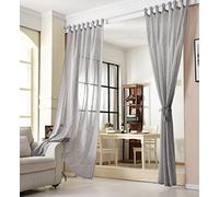WOLTU 2 Pièces Rideaux Voilage à Pattes, 140x225cm, Gris Foncé | Voilage décoratif, Laisse passer la lumière, Salon et chambre, Dimensions variées, Pose facile, Style moderne
