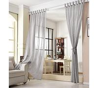 WOLTU 2 Pièces Rideaux Voilage à Pattes, 245x140cm, Gris Clair | Voilage décoratif, Laisse passer la lumière, Salon et chambre, Dimensions variées, Pose facile, Style moderne