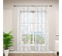 WOLTU 2 Pièces Rideaux Voilage à Pattes, 245x140cm, Gris | Voilage décoratif, Laisse passer la lumière, Salon et chambre, Dimensions variées, Pose facile, Style moderne