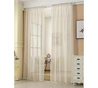 WOLTU® 2 Pièces Rideaux Voilage, Décoration Maison, Suspension avec Galon Fronceur, Rideau Translucide, Voile Léger, 140x175cm, Crème