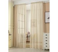 WOLTU® 2 Pièces Rideaux Voilage, Décoration Maison, Suspension avec Galon Fronceur, Rideau Translucide, Voile Léger, 140x245cm, Sable