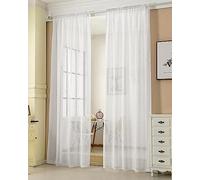 WOLTU® 2 Pièces Rideaux Voilage, Décoration Maison, Suspension avec Galon Fronceur, Rideau Translucide, Voile Léger, 140x175cm, Blanc