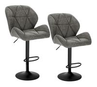 WOLTU Tabouret Bar Lot de 2, Hauteur Réglable, en PU, Gris | Chaise de bar, Siège pivotant à 360°, avec Dossier et Repose-Pieds, pour Cuisine, Salle à Manger