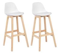 WOLTU Tabouret de Bar Lot de 2, Chaise Haute Cuisine, avec Dossier, Siège Rembourré, Repose-Pieds, pour Cuisine, Bar, Similicuir, Pieds en Bois, Blanc