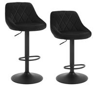 WOLTU 2 X Tabourets de bar siège bien rembourré en velours , Hauteur réglable pieds en métal, Noir
