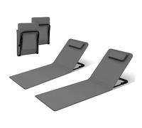 WOLTU 2er Set Bain de Soleil, Chaise Longue Pliable, Transat de Plage Pliable, Transat Jardin Exterieur, Matelas de Plage Rembourré, Dossier Inclinable, avec Oreiller, 48x132x54 cm, Gris Foncé