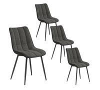 WOLTU 4 X Chaise de Salle à Manger Chaise de Cuisine Assise rembourrée en Lin épais Pieds en métal,Gris Foncé BH206dgr-4