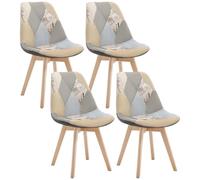 WOLTU 4 X Chaises Salle à Manger, Chaise Patchwork, en Lin + Bois Gris + Kaki BH29pw-4