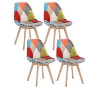 WOLTU 4 X Chaises Salle à Manger, Chaise Patchwork, en Lin + Bois Multicolore BH29mf-4