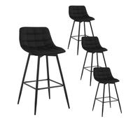 WOLTU 4X Tabouret de Bar, Chaise de Bar, Assise rembourrée en Velours avec Pieds et Repose-Pieds en métal,Noir