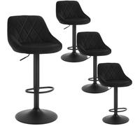 WOLTU 4 x Tabourets de bar, siège bien rembourré en velours , Hauteur réglable pieds en métal, Noir