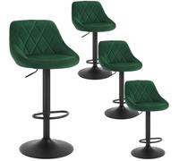 WOLTU 4 x Tabourets de bar, siège bien rembourré en velours , Hauteur réglable pieds en métal, Vert Foncé