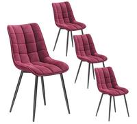 WOLTU 4X Chaise de Salle à Manger Chaise de Cuisine Assise rembourrée en Velours épais Pieds en métal Bordeaux