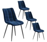 WOLTU 4X Chaise de Salle à Manger, Chaise de Cuisine, Assise rembourrée en Velours épais, Pieds en métal, Bleu