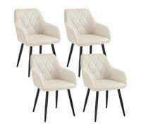 WOLTU 4x Chaise Salle à Manger, Chaise de Cuisine en Velours, Assis Rembourré et Pieds en Métal, Blanc BH352cm-4