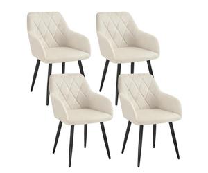 WOLTU 4x Chaise Salle à Manger, Chaise de Cuisine en Velours, Assis Rembourré et Pieds en Métal, Blanc BH352cm-4
