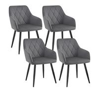 WOLTU 4x Chaise Salle à Manger, Chaise de Cuisine en Velours, Assis Rembourré et Pieds en Métal, Gris Foncé BH352dgr-4