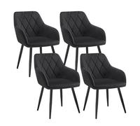 WOLTU 4x Chaise Salle à Manger, Chaise de Cuisine en Velours, Assis Rembourré et Pieds en Métal, Noir BH352sz-4