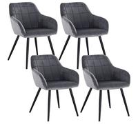 WOLTU 4x Chaises de salle à manger siège bien rembourré en velours, Chaise de cuisine, pieds en métal, Gris Foncé