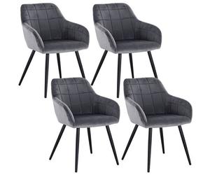 WOLTU 4x Chaises de salle à manger siège bien rembourré en velours, Chaise de cuisine, pieds en métal, Gris Foncé