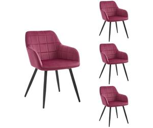 WOLTU 4x Chaises de salle à manger siège bien rembourré en velours Chaise de cuisine pieds en métal Bordeaux