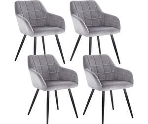 WOLTU 4x Chaises de salle à manger siège bien rembourré en velours, Chaise de cuisine, pieds en métal, Gris