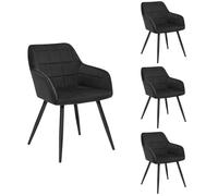 WOLTU 4x Chaises de salle à manger siège bien rembourré en velours, Chaises scandinaves, pieds en métal, Noir