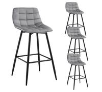 WOLTU 4X Tabouret de Bar, Chaise de Bar, Assise rembourrée en Velours avec Pieds et Repose-Pieds en métal,Gris Clair