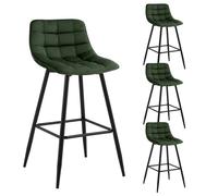 WOLTU 4X Tabouret de Bar, Chaise de Bar, Assise rembourrée en Velours avec Pieds et Repose-Pieds en métal,Vert Foncé