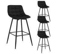 WOLTU 4X Tabouret de Bar, Chaise de Bar, Assise rembourrée en Velours avec Pieds et Repose-Pieds en métal,Noir