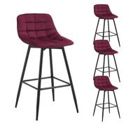 WOLTU 4X Tabouret de Bar, Chaise de Bar, Assise rembourrée en Velours avec Pieds et Repose-Pieds en métal,Bordeaux