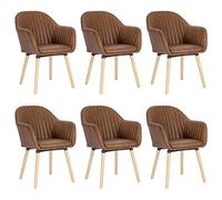 WOLTU 6 X Chaises de Salle à Manger Chaise de Cuisine Gris Clair,Chaises de Chambre Chaise de réunion en Similicuir et Bois Massif Marron BH336br-6