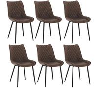 WOLTU 6 X Chaises de salle à manger, Chaises de Cusine, Siège rembourré en Similicuir, pieds en métal, Brun