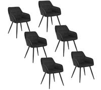 WOLTU 6 x Chaises de salle à manger siège bien rembourré en velours, Chaise de cuisine, pieds en métal, Noir