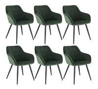 WOLTU 6 x Chaises de salle à manger siège bien rembourré en velours, Chaise de cuisine, pieds en métal, Vert Foncé