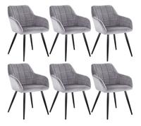 WOLTU 6 x Chaises de salle à manger siège bien rembourré en velours Chaise de cuisine pieds en métal Gris