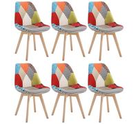 WOLTU 6 X Chaises Salle à Manger, Chaise Patchwork, en Lin + Bois Multicolore BH29mf-6